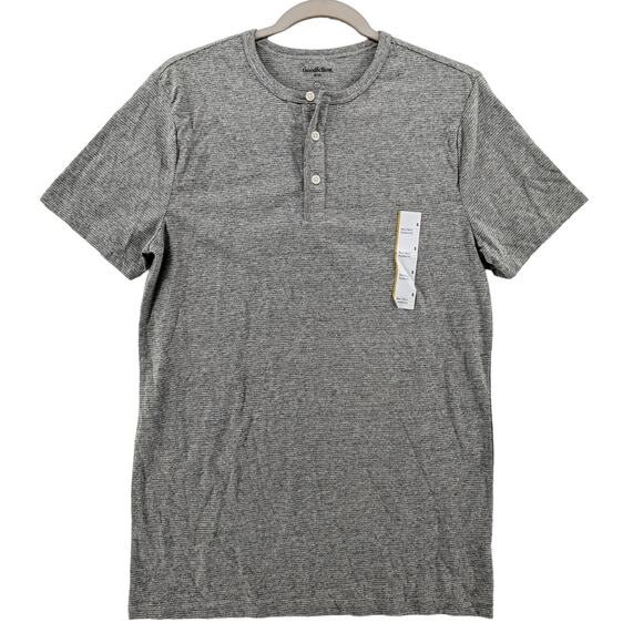 Goodfellow & Co Henley Shirt Small Gray Standard Fit Short Sleeves Button Casual - Picture 1 of 8
